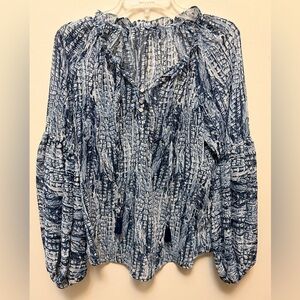 Large Balloon Sleeved Sheer V-Neck Blouse